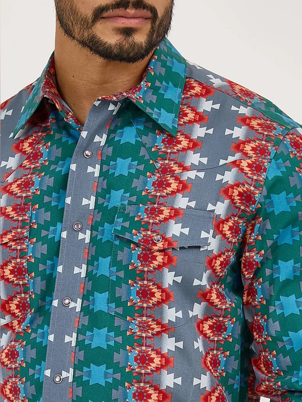 Wrangler Checotah Southwestern Print Western Snap Shirt Men's Large - Picture 5 of 15